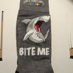 Expressions Gray Shark 'Bite Me' Socks
